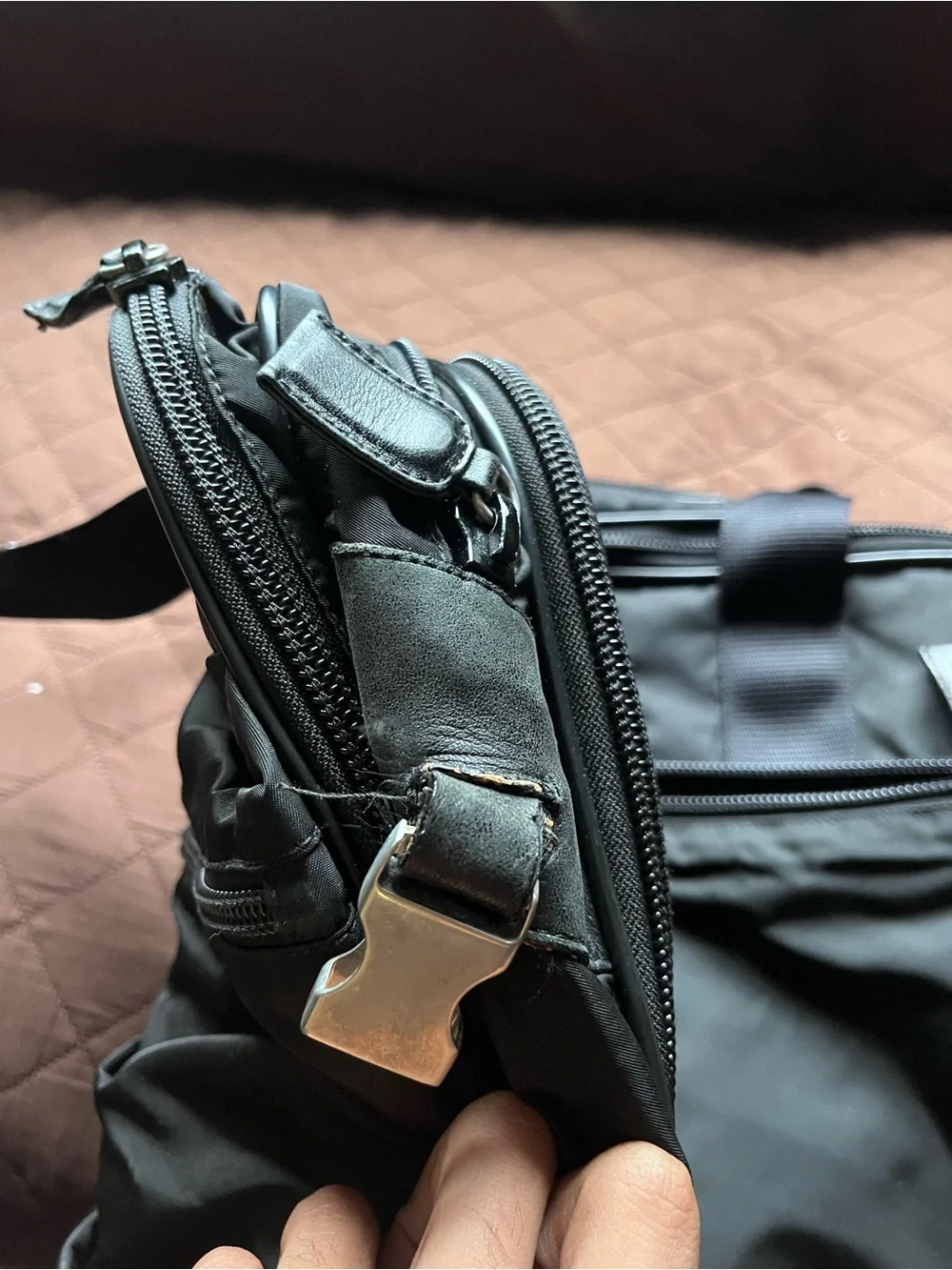 Prada Black Nylon Duffel Bag with Logo Plaque